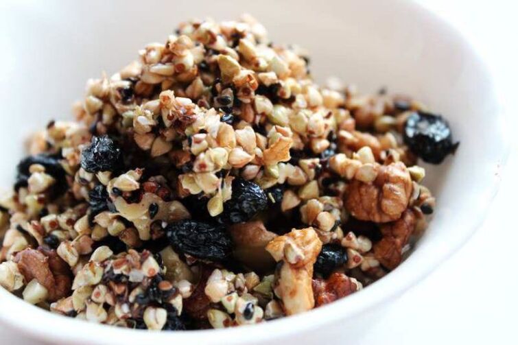 Buckwheat with the addition of dried apricots and prunes a side dish option on the buckwheat diet menu