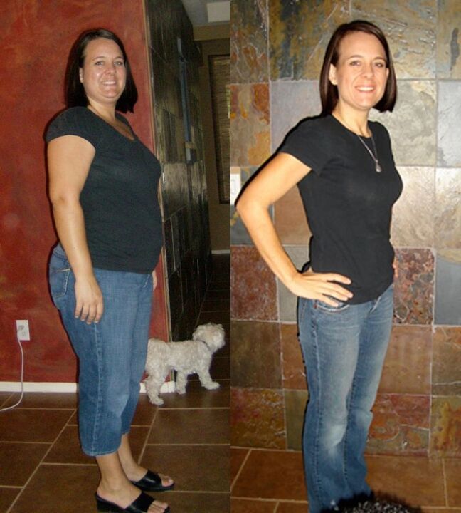 The result of a woman losing weight on a weekly 5kg buckwheat diet. 